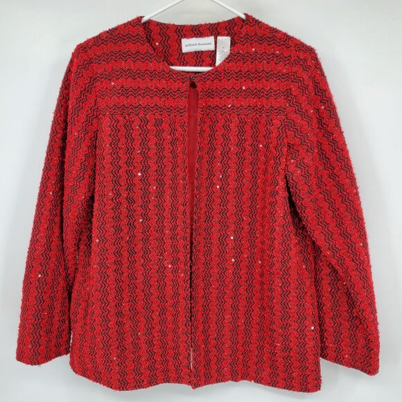Alfred Dunner Top Clasp Red and Black Holiday Party Blazer Suit Jacket Size 14 - Picture 1 of 6